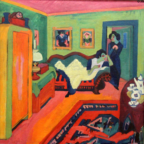 Interior with two girls painting (1908 & 26) by Ernst Ludwig Kirchner at Germanisches Nationalmuseum. Nuremberg, Germany.