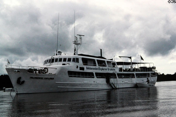 Melanesian Explorer tourist ship on Sepik River. Papua New Guinea.