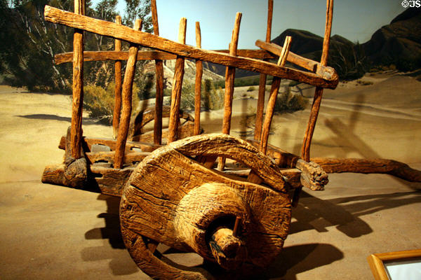 Spanish-style carreta oxcart (c18thC) at LA County Natural History Museum. Los Angeles, CA.