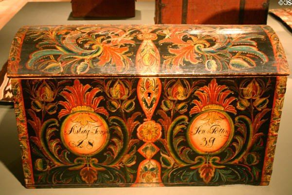 Painted Norwegian wooden trunk (1839) at Mingei Museum. San Diego, CA.