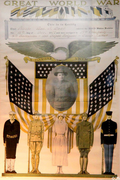 Great World War certificate of service (1917) at Alameda Naval Air Museum. Alameda, CA.
