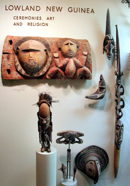 Collection of New Guinean wood carvings at Yale Peabody Museum. New Haven, CT.
