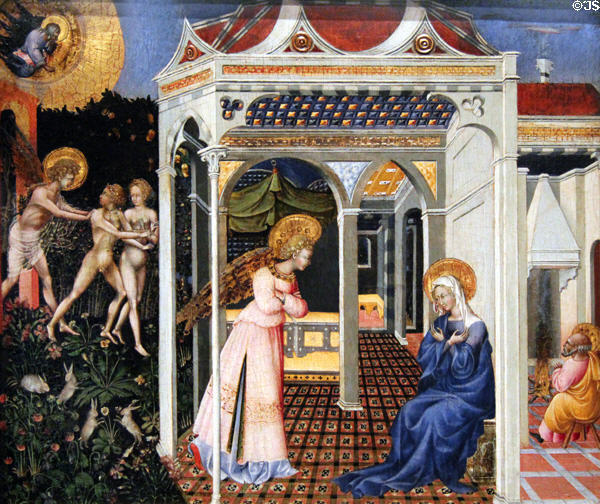 Annunciation & Expulsion from Paradise painting (c1435) by Giovanni di Paolo from Siena at National Gallery of Art. Washington, DC.