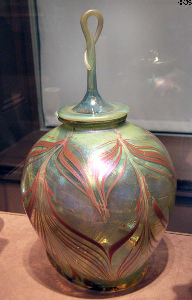 Favrile glass vase with cover (1893-6) by Tiffany Glass & Decorating Co. at Smithsonian American Art Museum. Washington, DC.