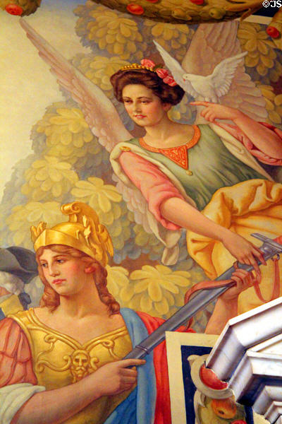 Symbolic figures on George Washington mural (1909) by H. Siddons Mowbray in Key Room at Anderson House Museum. Washington, DC.