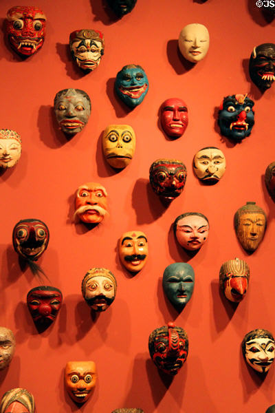 Indonesian wooden mask collection (18-20thC) at Honolulu Academy of Arts. Honolulu, HI.