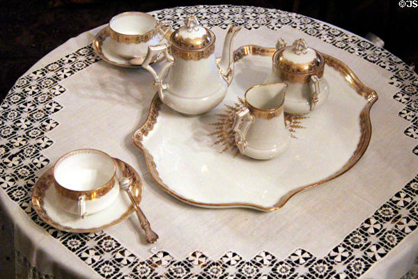 Tea set in music room at Gibson House Museum. Boston, MA.