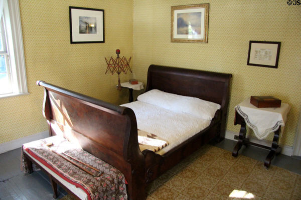 Sleigh bed in Alcott parents' bedroom at Orchard House. Concord, MA.
