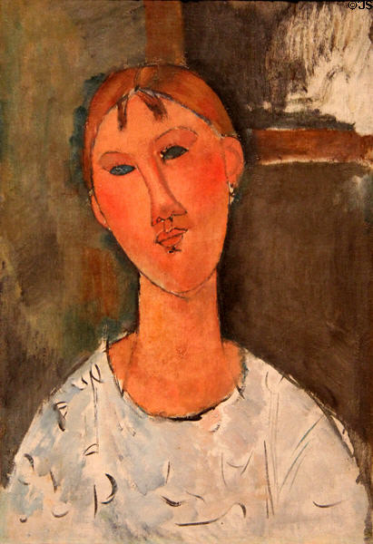 Girl in a White Blouse painting (c1915) by Amedeo Modigliani at Detroit Institute of Arts. Detroit, MI.