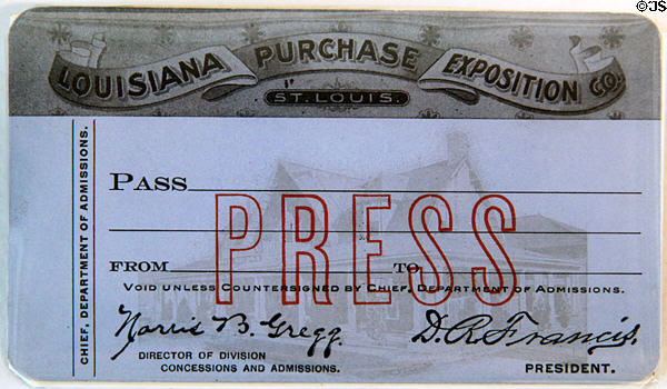 Louisiana Purchase Exposition (1904) Press Pass at Missouri History Museum. St. Louis, MO.