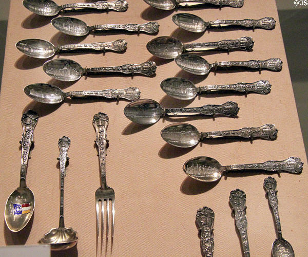 Collection of spoons by Bert Bull made by Eisenstadt from St Louis World's Fair (1904) at Missouri History Museum. St. Louis, MO.