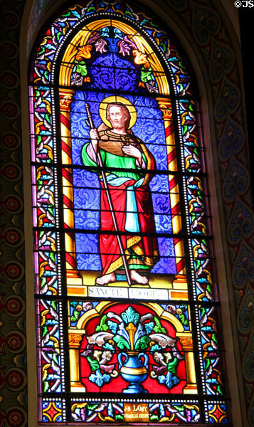 St James the Greater stained glass window in St Francis Cathedral. Santa Fe, NM.