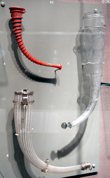 German or Low Countries glass drinking horns (c17thC) at Corning Museum of Glass. Corning, NY.