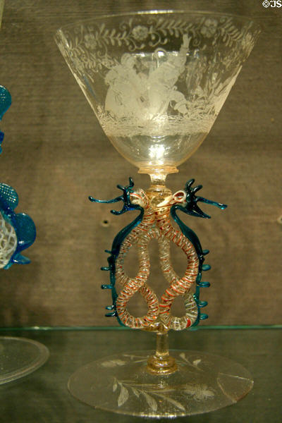 Low countries serpent-stem goblet (late 17thC) at Corning Museum of Glass. Corning, NY.