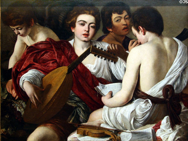 The Musicians painting (c1595) by Caravaggio at Metropolitan Museum of Art. New York, NY.