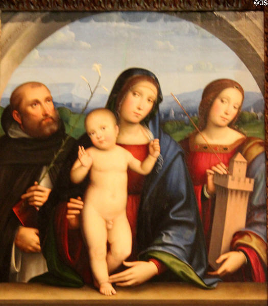 Virgin & Child with Sts Dominic & Barbara painting (15thC) by Francesco Francia of Italy at Morgan Library. New York City, NY.