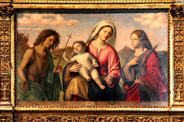 Virgin & Child with Sts Catherine & John Baptiste painting (c1575) by Giovanni Battista Cima da Conegliano of Italy at Morgan Library. New York City, NY.