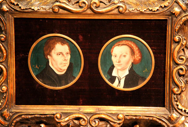 Portrait of Martin Luther & his wife Katharina von Bora (1525) by Lucas Cranach the Elder at Morgan Library. New York City, NY.