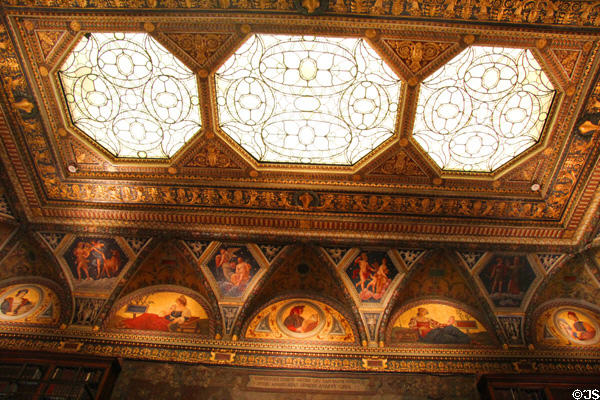 Antique library ceiling at Morgan Library. New York City, NY.