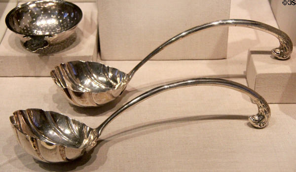 Pair of silver soup ladles with eagle head handles (c1760) from Dublin at San Antonio Museum of Art. San Antonio, TX.