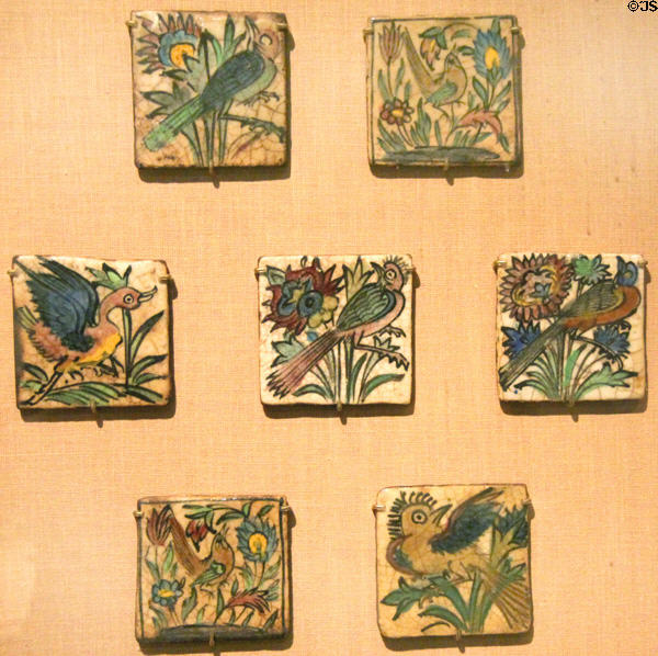 Earthenware tiles with birds (19thC) from Iran at San Antonio Museum of Art. San Antonio, TX.