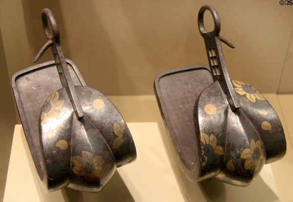 Edo period Japanese stirrups (abumi) (16th-17thC) at San Antonio Museum of Art. San Antonio, TX.