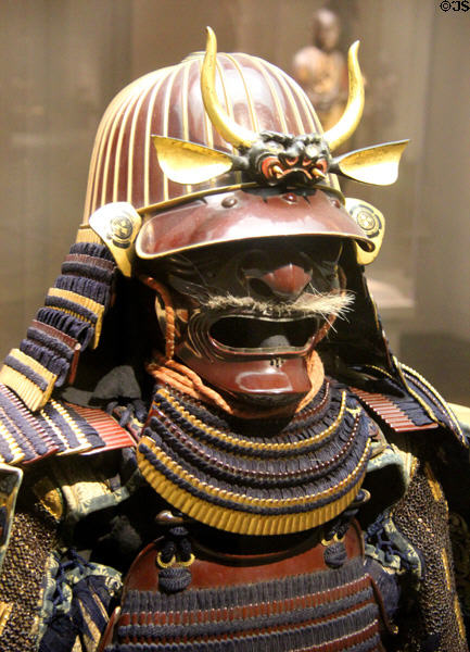 Detail of helmet of Edo period Japanese armor (18thC) at San Antonio Museum of Art. San Antonio, TX.