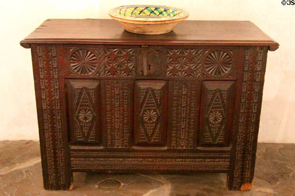 Spanish carved chest (18thC) at Spanish Governor's Palace. San Antonio, TX.