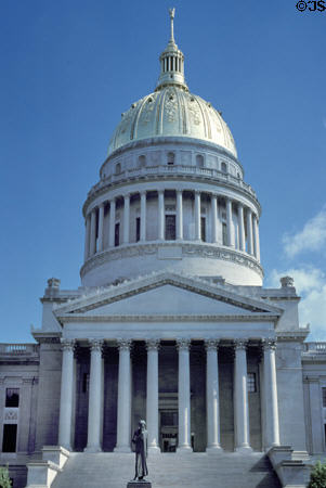 West Virginia State Capitol (1932). Charleston, WV. Style: Beaux-Arts, Italian Renaissance. Architect: Cass Gilbert.