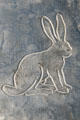 Rabbit detail of Natural Language bench at Kelowna Library. Kelowna, BC.