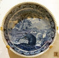 Earthenware plate with blue transfer-print of Canadian beaver by Enoch Wood & Sons of Burslem, Staffordshire, England at Royal Ontario Museum. Toronto, ON.