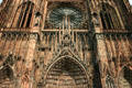 Three portals & lace-like covering of west facade of Cathedral. Strasbourg, France.