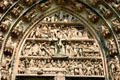 Crucifixion carvings over central door of Cathedral. Strasbourg, France.