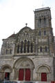 Romanesque facade with Gothic gable on Basilique Ste-Madeleine. Vézelay, France.