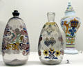 French glass flagons & opaline glass covered vase from Valley of the Loire at Museum of Decorative Arts. Paris, France.