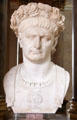 Roman Emperor Trajan marble portrait head at Louvre Museum. Paris, France.