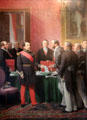 Georges-Eugène Haussmann receiving Napoleon III's decree incorporating several small towns into Paris on June 16, 1859 painting by Adolphe Yvon at Carnavalet Museum. Paris, France.
