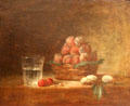 Basket of plums painting by Jean-Baptiste Siméon Chardin at Museum of Fine Arts of Rennes. Rennes, France.