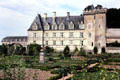 Villandry Chateau over formal kitchen garden. Villandry, France.