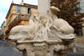 Detail of fountain of four dolphins by Jean-Claude Rambot on Place des Quatre Dauphins. Aix-en-Provence, France.