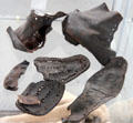 Pieces of leather shoes worn by residents at Irish Workhouse Centre. Portumna, Ireland.