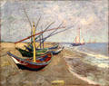 Fishing boats on beach at Les Saintes-Maries-de-la-Mer painting by Vincent van Gogh at Van Gogh Museum. Amsterdam, NL.