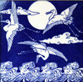 Japanese cranes transfer-printed tile by Christopher Dresser for Minton China Works at Jackfield Tile Museum. Ironbridge, England.