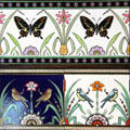 Hand-painted nature tile panels by Christopher Dresser for Minton China Works at Jackfield Tile Museum. Ironbridge, England.