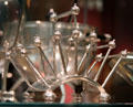 Electroplated nickel silver toast rack by Christopher Dresser made by Hukin & Heath of Birmingham at Ashmolean Museum. Oxford, England.