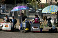 Food stands opposite Our Lady of the Angels Church. Los Angeles, CA.