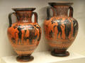 Greek terracotta black-figure amphorae with Dionysos from Athens at Getty Museum Villa. Malibu, CA.