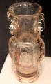 Carved rock crystal beaker with ring handles from China at Asian Art Museum. San Francisco, CA.