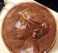 Portrait plaque of Ann Van Briggle 1902 by Van Briggle Pottery at Colorado Springs Pioneers Museum. Colorado Springs, CO.