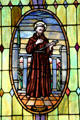 Stained glass window of San Francisco in Our Lady of Guadalupe Church. Antonito, CO.